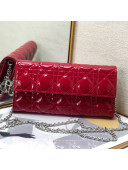 Dior Lady Dior Long Wallet on Chain WOC in Red Patent Cannage Calfskin 2020