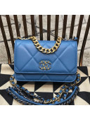 Chanel 19 Quilted Goatskin Wallet on Chain WOC AP0957 Blue 2019