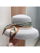 Gucci Straw Bucket Hat with Pearl and Silk Band White 2021