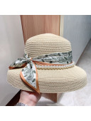 Gucci Straw Bucket Hat with Pearl and Silk Band Beige 2021