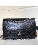 Chanel Calfskin Alligator Classic Medium Double Flap Bag Black 2018