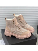 Chanel x UGG Suede Check Tweed Wool Short Boots Nude Pink 2021