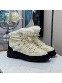 Chanel Calfskin Wool Lace-up Flat Short Boots G35376 White 2020