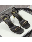 Valentino Roman Stud Calfskin Heel Sandals 7cm Black/Gold 2021