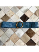 Bottega Veneta Woven Lambskin Belt 60mm with Circle Buckle Dark Blue 2019