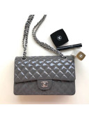 Chanel Patent Calfskin Medium Classic Flap Bag A1112 Grey（Silver Hardware）