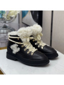 Chanel Calfskin Wool Lace-up Flat Short Boots G35376 Black 2020