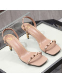 Valentino Roman Stud Calfskin Heel Sandals 7cm Light Pink 2021