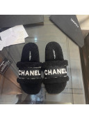 Chanel Shearling Flat Slide Sandals Black 2021 111058