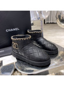 Chanel Quilted Lambskin Wool Flat Short Boots with Chain Charm Black 02 2020