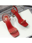 Valentino Roman Stud Calfskin Heel Sandals 7cm Red 2021