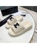 Chanel Shearling Platform Slide Sandals White 2021