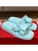 Roger Vivier Leather Flat Vivier Slide Sandals Blue 2021