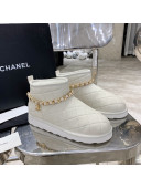 Chanel Quilted Lambskin Wool Flat Short Boots with Chain Charm White 03 2020