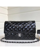 Chanel Patent Calfskin Medium Classic Flap Bag A1112 Black(Silver Hardware)