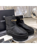 Chanel Lambskin Wool Flat Short Boots with CHANEL Strap Black 2020