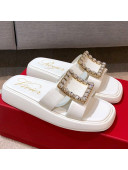 Roger Vivier Leather Flat Vivier Slide Sandals White 2021