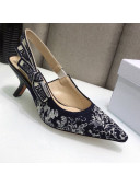 Dior J'Adior Slingback Pumps 6.5cm in Deep Blue Toile de Jouy Reverse Embroidered Cotton 2021