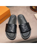 Louis Vuitton Monogram Supple Leather Flat Slide Sandals Black 2021