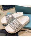 Prada Crystal Flat Slide Sandals White 2021