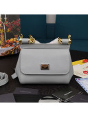 Dolce&Gabbana Classic Mini Sicily Palm-Grained Leather Top Handle Bag 5516 Light Grey 2020