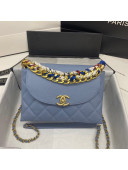 Chanel Quilted Leather Scarf Entwined Chain Flap Bag Blue 2021
