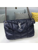 Saint Laurent Loulou Puffer Small Bag in Quilted Lambskin 577476 Blue/Silver 2020