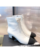 Chanel Shiny Calfskin Short Ankle Boots with Pearl and Bow G37206 White 2021