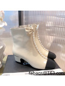 Chanel Shiny Calfskin Short Ankle Boots with Pearl and Bow G37206 Apricot 2021