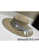 Dior Staw Wide Brim Hat with Pearl and Silk Band Beige 2021