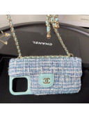 Chanel Tweed Classic Case for iPhone XII Pro Max with Chain AP2082 Blue 2021