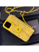 Chanel Tweed Classic Case for iPhone XII Pro Max with Chain AP2082 Yellow 2021