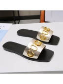 Gucci Gold Signature Calfskin Slide Sandals Gold 2021 (For Women and Men)
