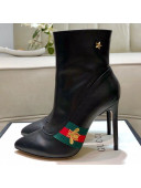 Gucci Leather High-heel Short Boot with Web and Bee Black 2019
