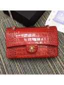 Chanel Crocodile Embossed Calfskin Classic Flap Bag A01112 Red 2019