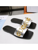 Gucci Gold Signature Calfskin Slide Sandals Silver 2021 (For Women and Men)