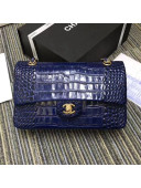 Chanel Crocodile Embossed Calfskin Classic Flap Bag A01112 Blue 2019