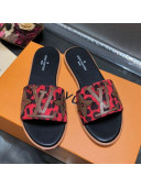 Louis Vuitton Lock It Flat Slide Sandals with Patchwork Logo Red 2021