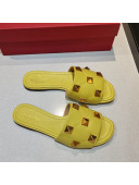 Valentino Roman Stud Flat Slide Sandals in Quilted Nappa Lambskin Yellow 2021