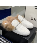 Chanel Tweed Wool Flat Mules White/Silver 2021