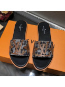 Louis Vuitton Lock It Flat Slide Sandals with Patchwork Logo Grey 2021