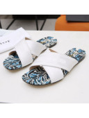 Dior Cross Strap Flat Slide Sandal in Cotton Embroidery White 03 2021