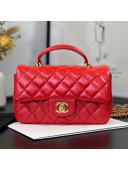 Chanel Shiny Lambskin Mini Flap Bag with Top Handle AS2431 Red 2021