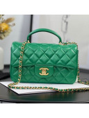 Chanel Shiny Lambskin Mini Flap Bag with Top Handle AS2431 Green 2021