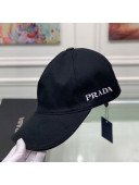 Prada Logo Embroidered Cotton Canvas Baseball Hat Black 2021