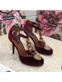 Dolce&Gabbana DG Velvet Chain Sandals 10.5cm Burgundy 2021