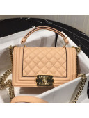 Chanel Quilted Calfskin Mini Boy Flap Top Handle Bag with Contrasting Trim Nude 2019
