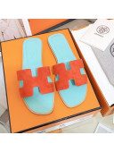 Hermes Oran Suede Flat Slide Sandals Orange/Blue 2021 13