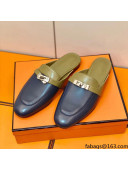 Hermes Oz Mule in Smooth Calfskin with Iconic Kelly Buckle Khaki/Blue 25 2022(Handmade)