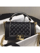 Chanel Quilted Calfskin Mini Boy Flap Top Handle Bag with Contrasting Trim Black 2019